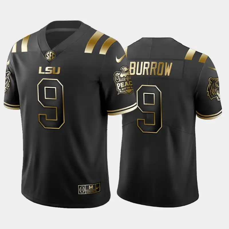 Men's LSU Tigers Joe Burrow #9 2019-20 Black Peach Bowl Champions Golden Edition NCAA Football Jersey